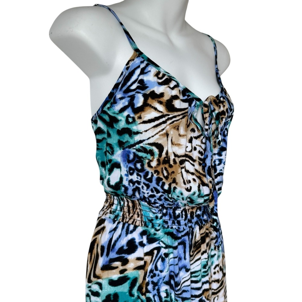 Y2K Blousy Summer Maxi Dress Womens 8-10 Animal Print Blue Green Long Casual SEE
